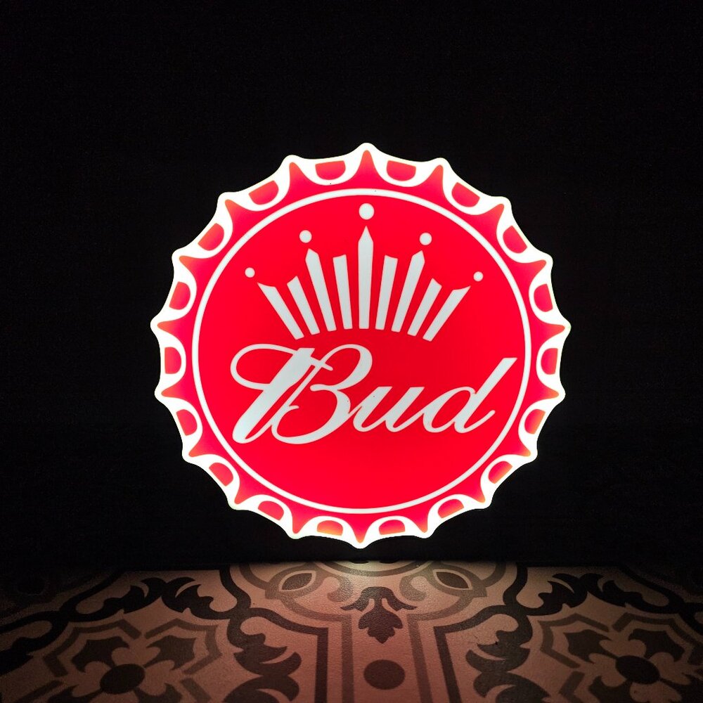 Budweiser Bottle Cap - LED Lightbox Sign with detachable stand